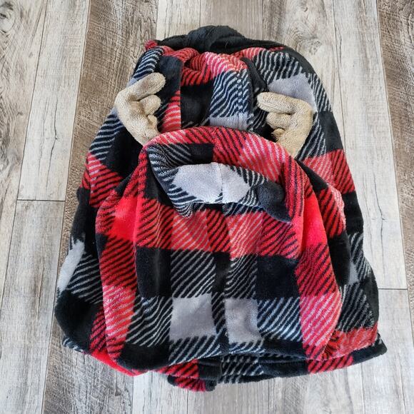 Cuddl Duds Hooded Robe Moose Antlers Youth Size Large Plaid Belted Animal Bath - Picture 8 of 9